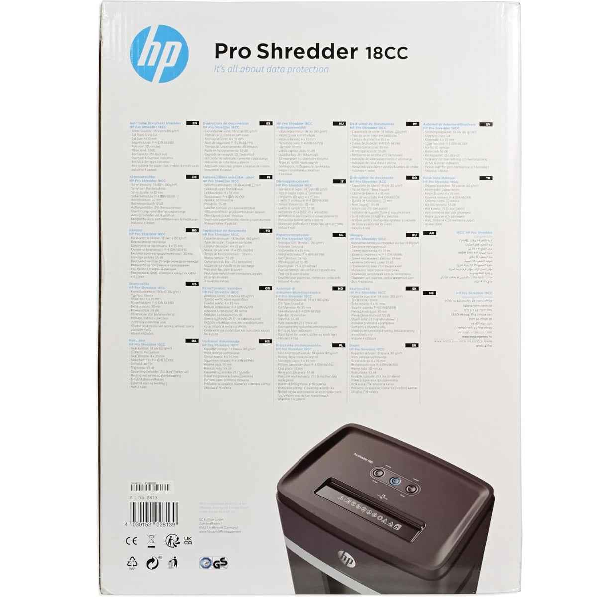 HP Pro Shredder 18CC Cross Cut Paper Shredder – 18 Sheets Capacity, P-4 Security Level, Credit Card Shredding, Auto Reverse, Large Waste Bin, Black