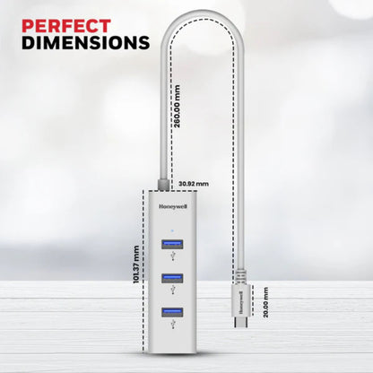 Honeywell Momentum Type C to 4xUSB 3.0 Hub, 5GBPS, Max Current 900mA per Port, Universally Compatible with All Type C- MacBook, Laptop, PC, Printer, Mobiles, Keyboard