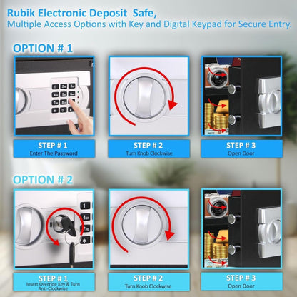 Rubik Medium Safe Box with Digital Keypad & Key Lock – 25x35x25cm, Black / White | RB25EG-B / RB25EG-W
