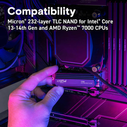 Crucial T705 NVMe SSD with Heatsink | Up to 4TB Capacity | PCIe Gen5 x4 | M.2 2280 | Up to 14,100 MB/s Read &amp; 12,600 MB/s Write | 2400 TBW | Black