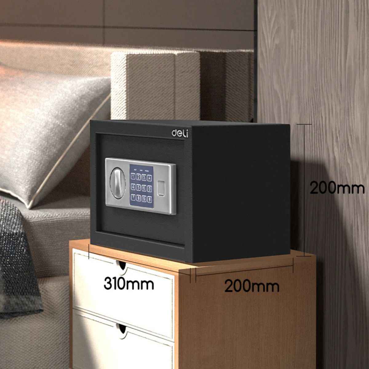 Deli T520 Fireproof Safe, Digital Safe Box with KeyT520 Full Metal Body 4.1kg (20x31x20cm) Black