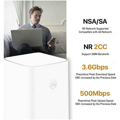 Huawei CPE 5G Router, Dual-Band Wi-Fi Antenna, Balong 5000 Chipset, 2.4 GHz & 5 GHz Wireless Frequency Band , DBDC, 1167 Mbps Wireless Transmission Rate, White | H155-381