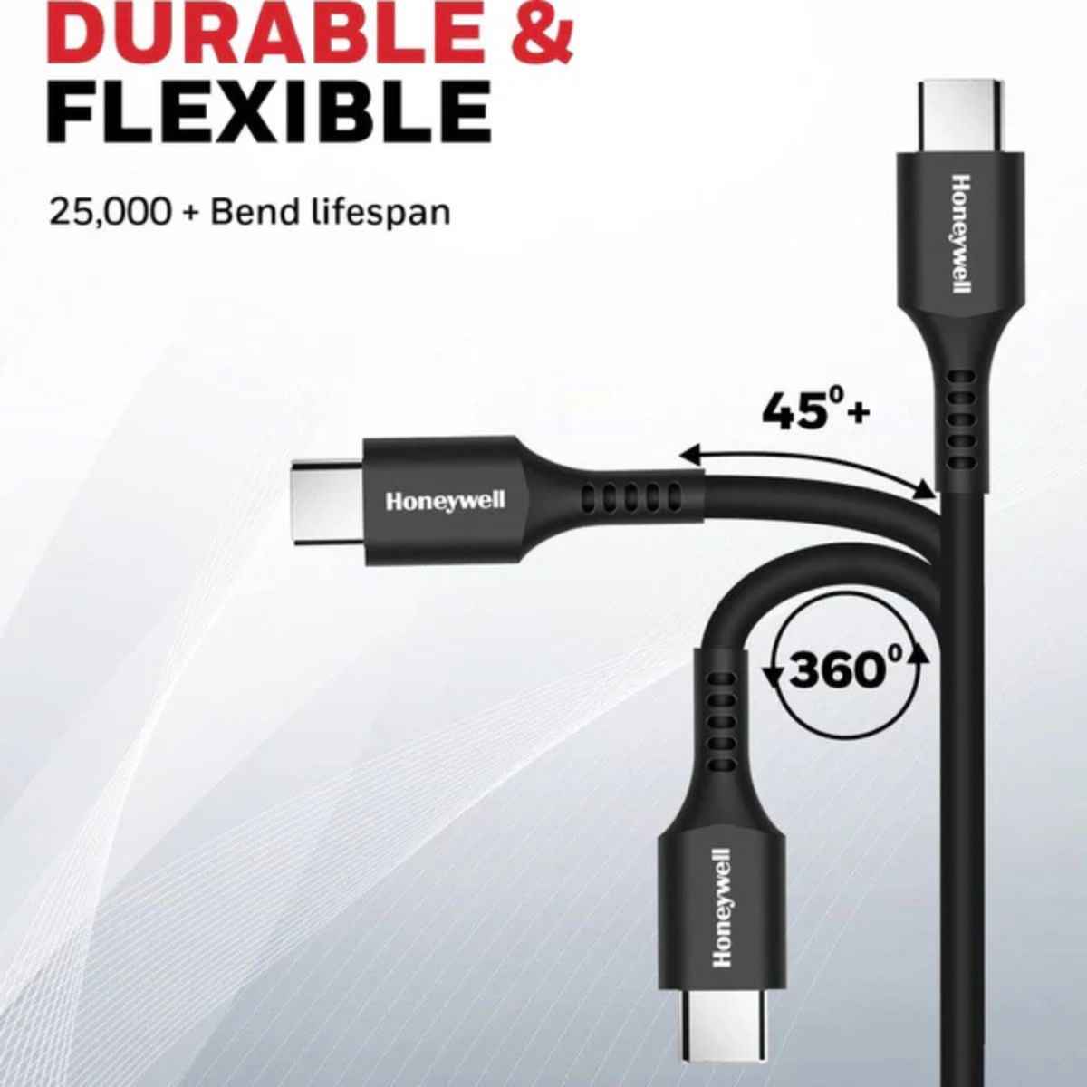 Honeywell Type C USB 2.0 Cable, PD 60W, QC 3.0, 1.8 Mtr, Fast Charge & Ultra Soft Silicone Sync Cable, Black