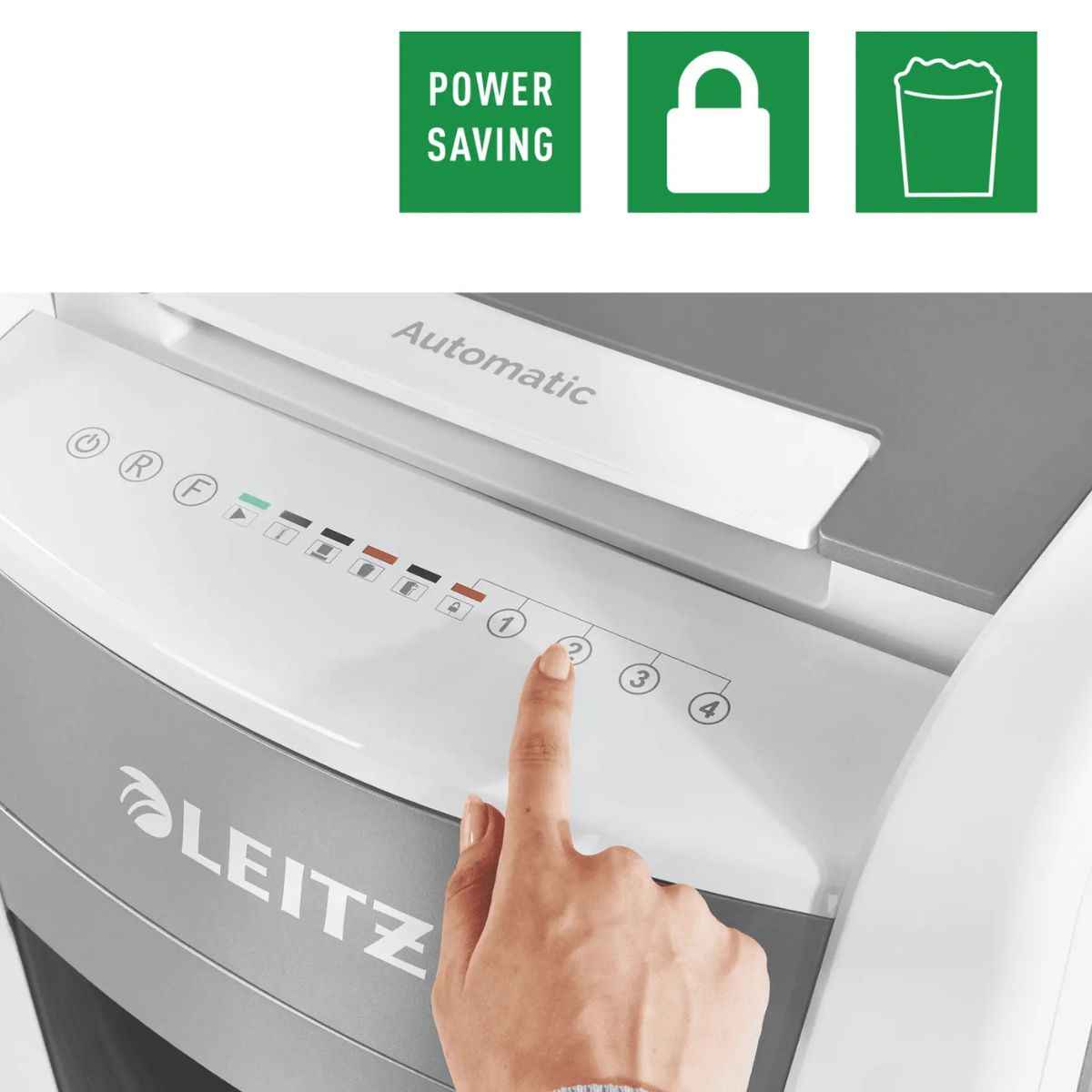 Leitz IQ Autofeed Office Particle Cut Shredder P4, 300 Sheets, 60L Waste Bin, White, 80150000