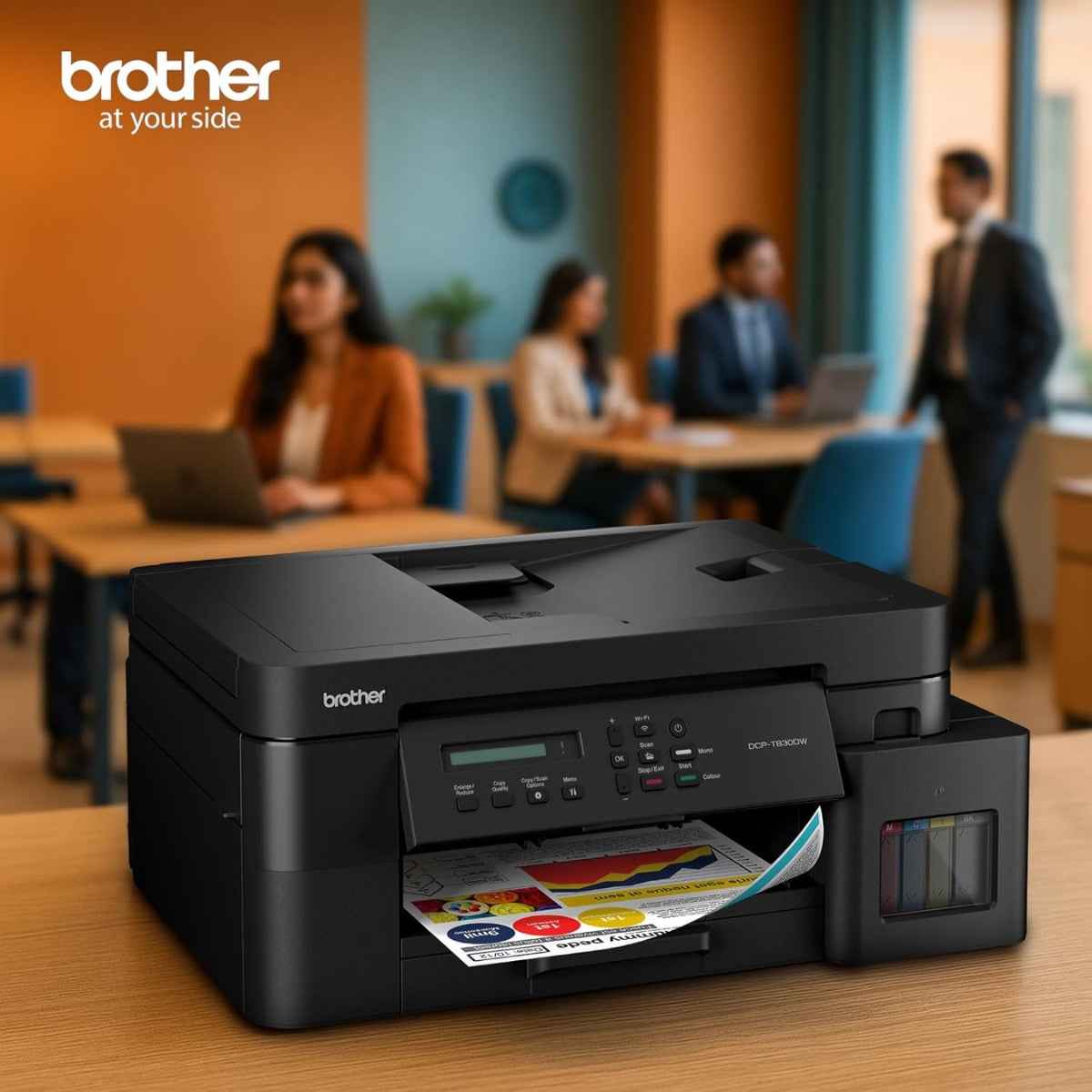 Brother DCP-T830DW Ink Tank  Black Printer, 1200 x 6000 DPI, 17 IPM Print Speed, Auto 2-Sided Duplex Printing, 20 Sheets Auto-Document Feeder, WiFi, WiFi-Direct, USB 2.0, LAN