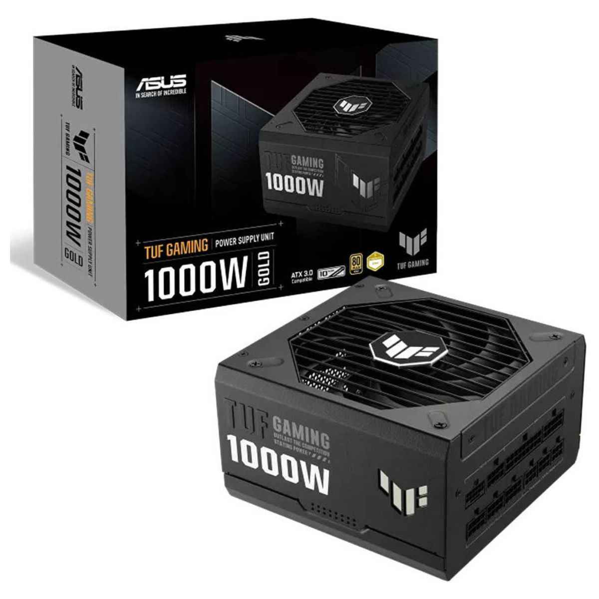 Asus TUF Gaming 1000W ATX Power Supply Unit, 80 Plus Gold Certification, Fully Modular, 135mm Fan, Dual Ball Fan Bearings, Axial-tech Fan Design, Military-grade, Black