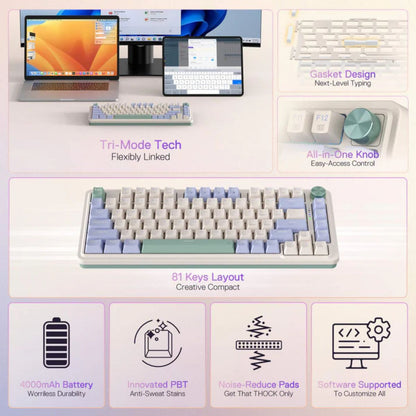 Redragon UCAL K673 PRO Wireless 75% Gaming Keyboard – Tri-Mode, Gasket Design, Hot-Swappable, RGB, Knob Control (Multiple Colors)