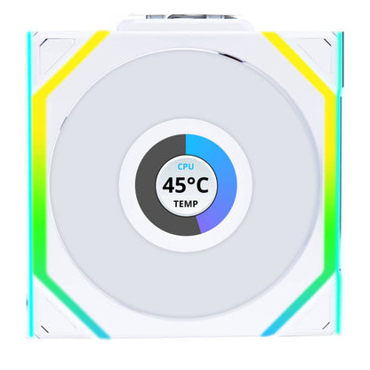 Lian-Li UNI FAN SL Wireless LCD Reverse Case Fan – 120mm, 1900 RPM, 51.45 CFM Airflow, Fluid Dynamic Bearing, Pack of 3 | Black / White