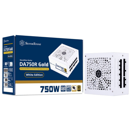 SilverStone DA750R Gold Fully Modular Power Supply, 80 PLUS Gold, 750W ATX 3.0 & PCIe 5.0, Active PFC, Silent 120mm FDB Fan, Japanese Capacitors, White