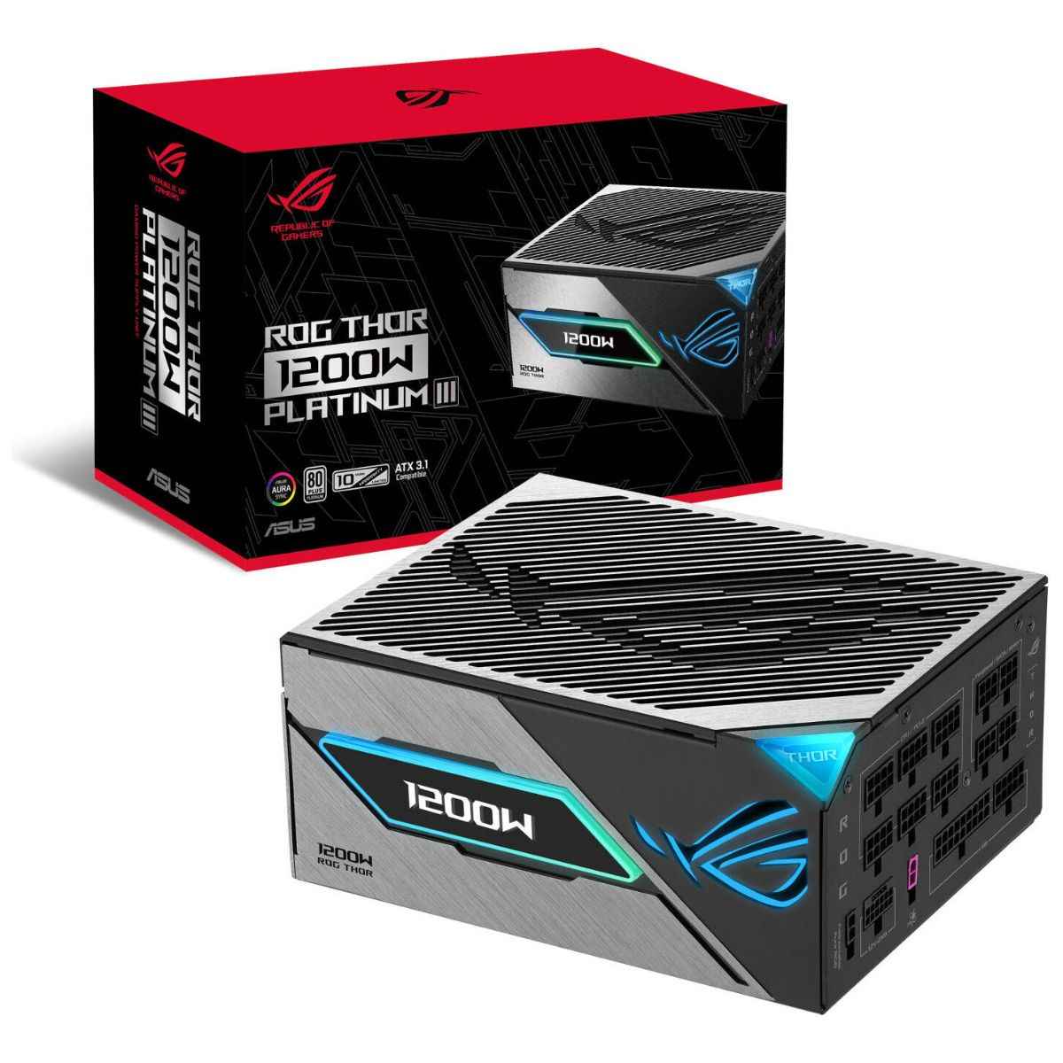 Asus ROG Thor 1200W Platinum III Fully Modular Power Supply, 80 PLUS Platinum Efficiency, Active PFC, ATX 3.1 Standard, Cybenetics Lambda A++ Certification