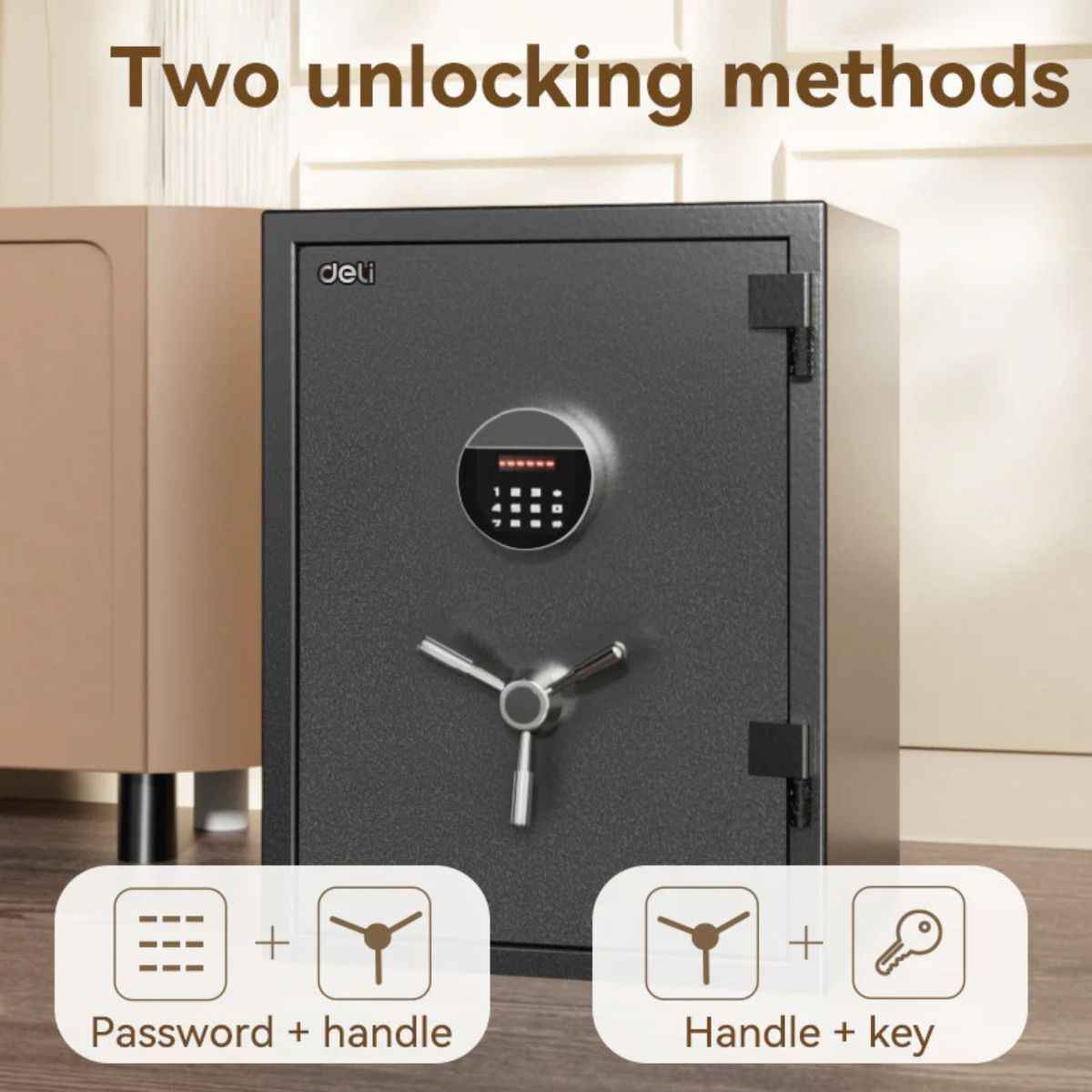 Deli T601 Fireproof Safe, Digital Security Safe Box for Home & Office, Heavy-Duty 1-Hour Fireproof Steel Safe 50.5kg (60x45x40cm) Dark Grey