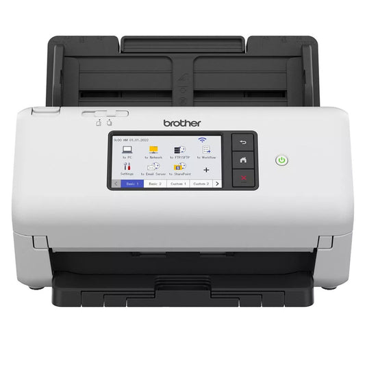 Brother ADS-4700W Professional Wireless Desktop Scanner, 40ppm Simplex/80ipm Duplex Scanning, 600x600dpi Resolution, 4.3" Touchscreen, 80-Page ADF, USB/Wi-Fi & Ethernet, White | 5WDE0800173