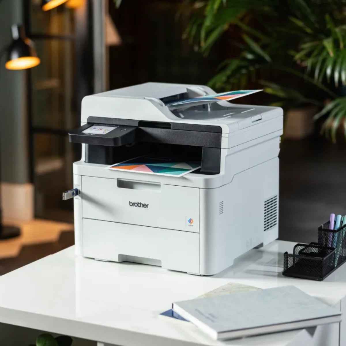 Brother MFC-L3760CDW Color Laser Printer, Print, Scan, Copy, Fax, Up to 26/27 ppm Print Speed, Up to 600 x 600 dpi Resolution, 3.5" Color Touch LCD Display, White