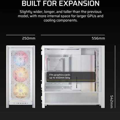 Corsair FRAME 5000D RS ARGB High-Airflow Mid-Tower PC Case – Modular Design, 4x ARGB Fans, Tempered Glass (White)