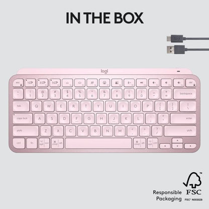 Logitech MX Keys Mini Wireless Illuminated Keyboard | Bluetooth | USB-C Rechargeable | US International QWERTY | Rose Pink | 920-010500 | Working Unit