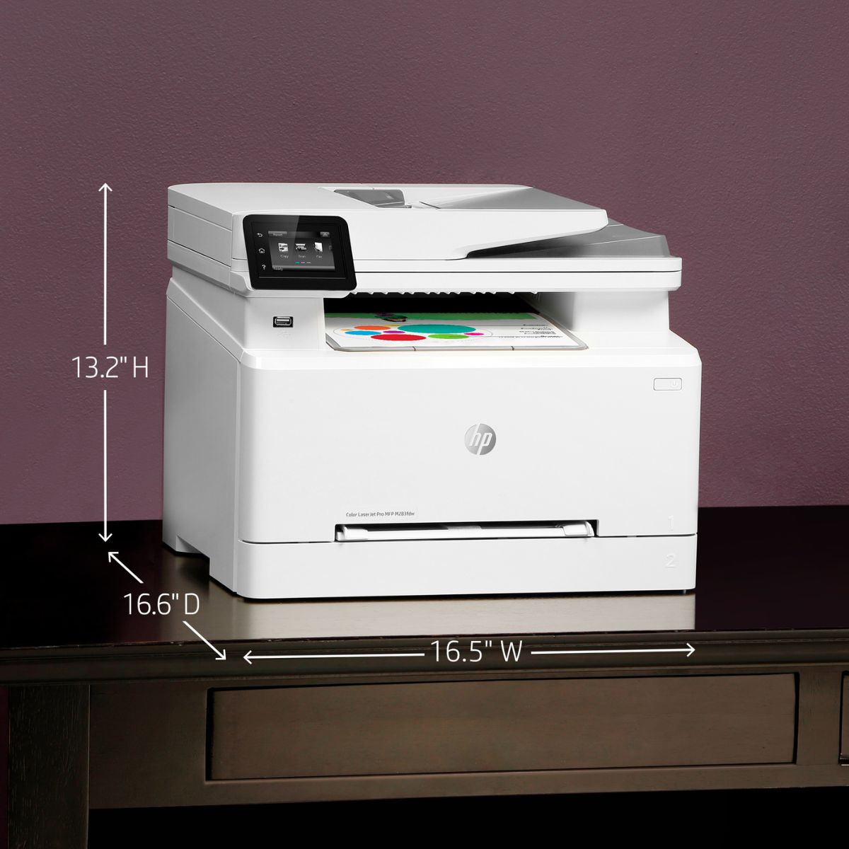 HP M283fdw Color LaserJet Pro Multi-Function Printer, Print, Copy, Scan, Fax, 22 ppm Print Speed, 600 x 600 dpi Resolution, 2.7" Color Touchscreen, 50-Page ADF for Scanning and Copying- 7KW75A