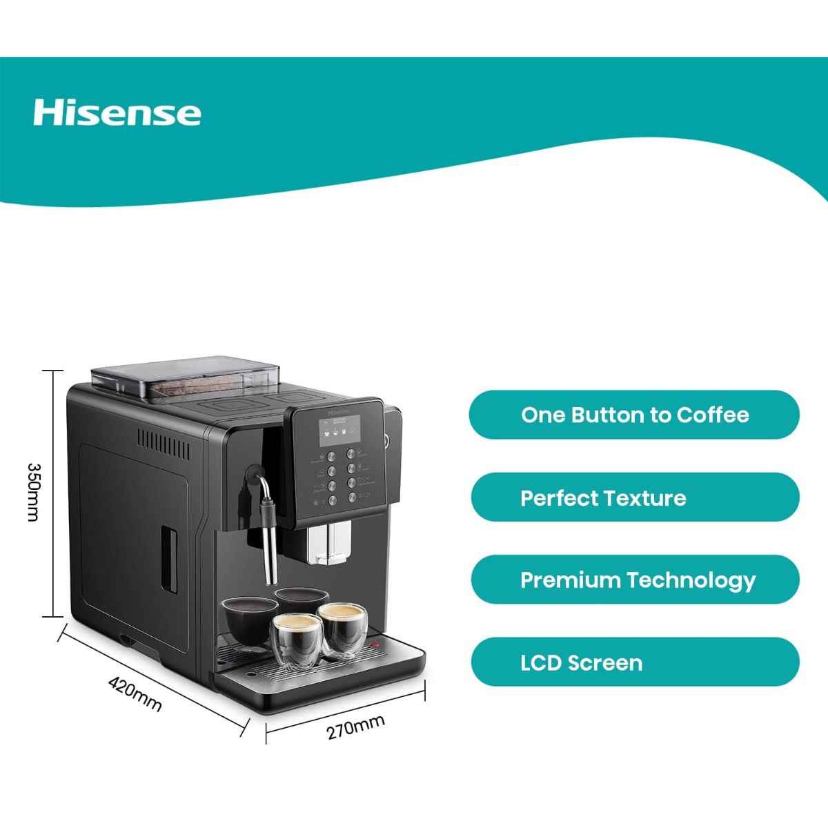 Hisense Fully Automatic Espresso Coffee Machine – HAUCMBK1S1, Black