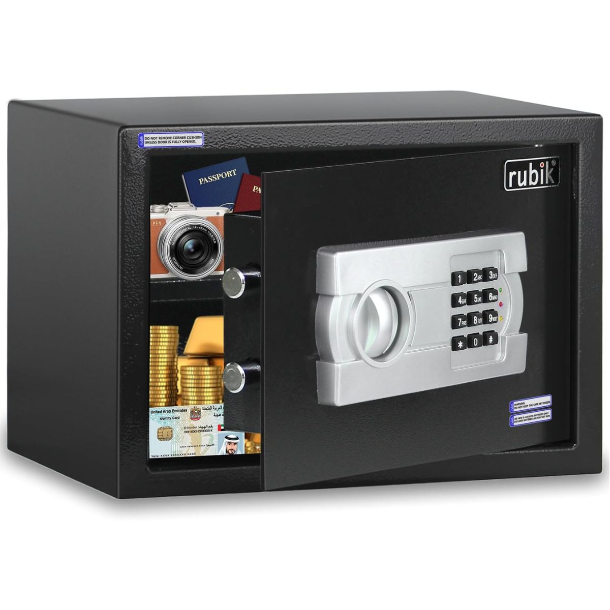Rubik Medium Safe Box with Digital Keypad & Key Lock – 25x35x25cm, Black / White | RB25EG-B / RB25EG-W