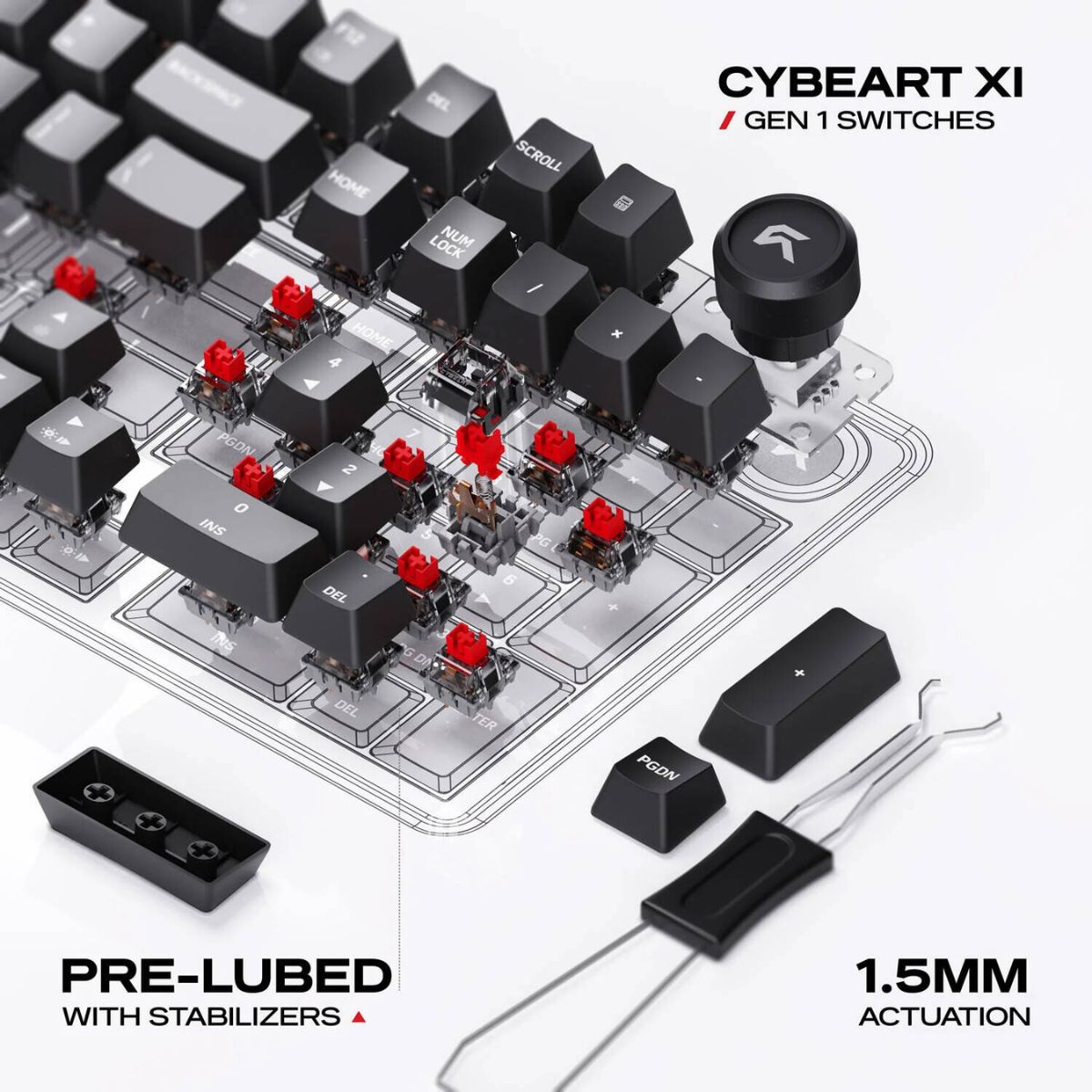 Cybeart Akula 99 Lite Mechanical Gaming Keyboard | 99% Compact Full-Size Layout | Hot-Swappable Linear Switches | RGB Backlit | USB-C Wired | Media Knob | Black | KB-AKULA99LITE-CYB01