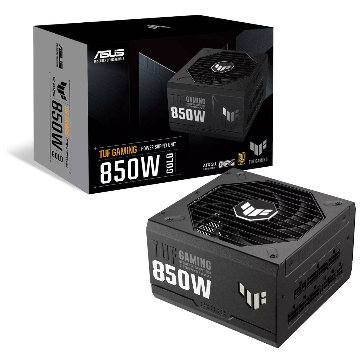 Asus TUF Gaming 850W 80Plus Gold Fully Modular Power Supply, ATX 3.0 Compatible 80+ Gold Certified, Military-grade, Dual Ball Bearing, Axial-tech Fan, PCB Coating, Black