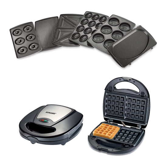 Sonashi 7-In-1 Non-Stick Multi Snacks Maker with Detachable Plates 760W, Black