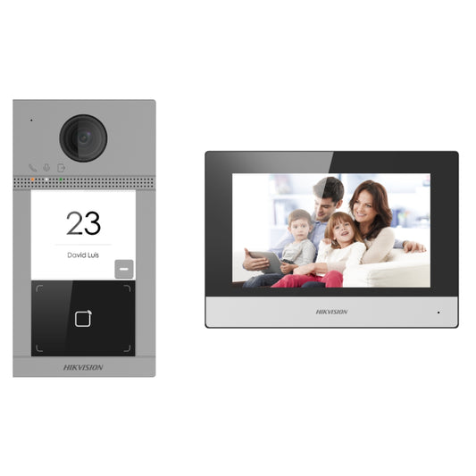 Hikvision DS-KIS604-P(C) IP Video Intercom Kit, Standard PoE, Noise Suppression & Echo Cancellation, WiFi & Ethernet, Config Remotely Via Web, TF Card Storage, 2-Way Audio Communication, Gray